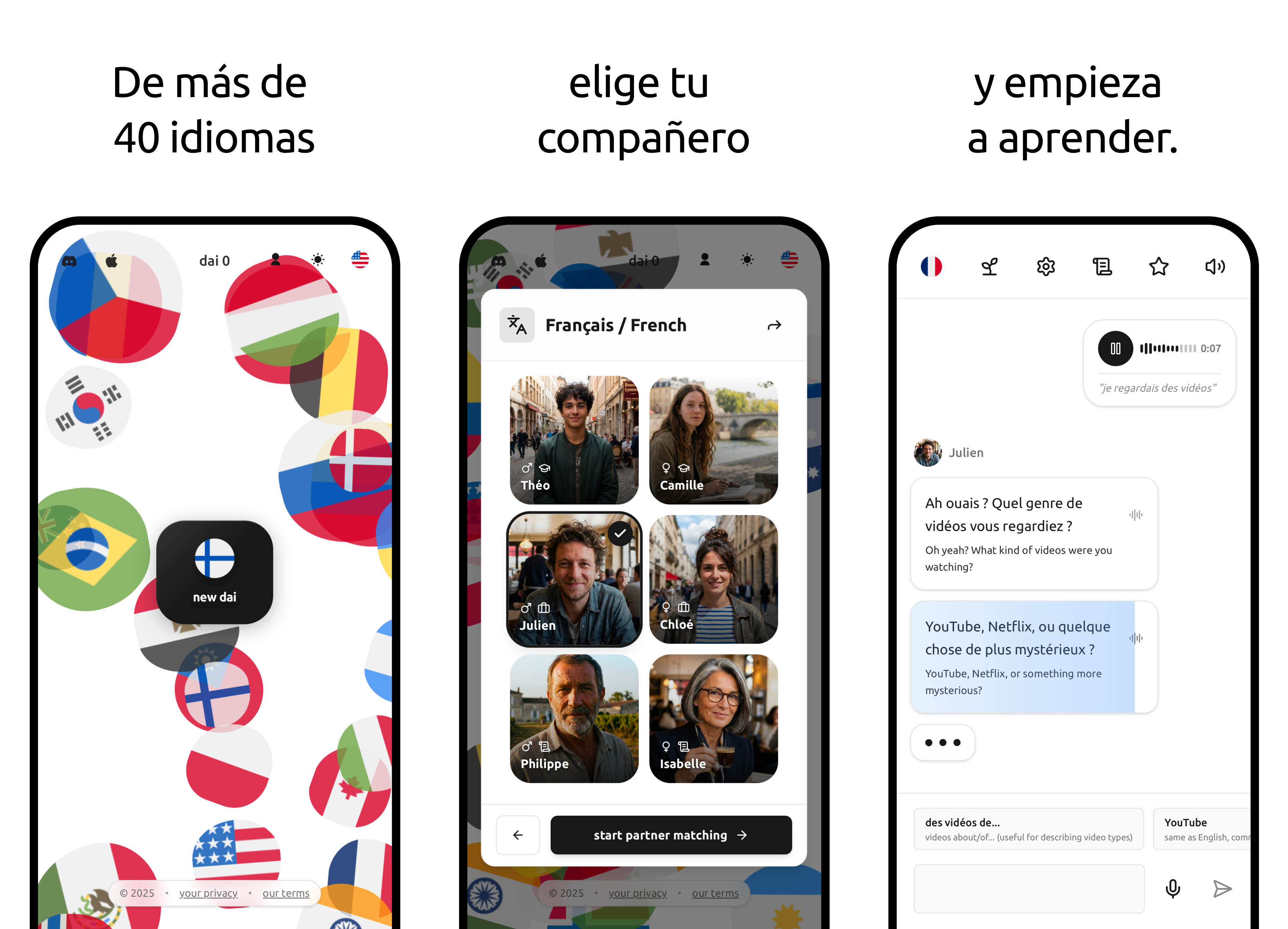 Learn French - TalkToDia AI language learning app screenshot 1. Practice French conversation, improve speaking fluency, and master pronunciation with personalized AI tutoring.